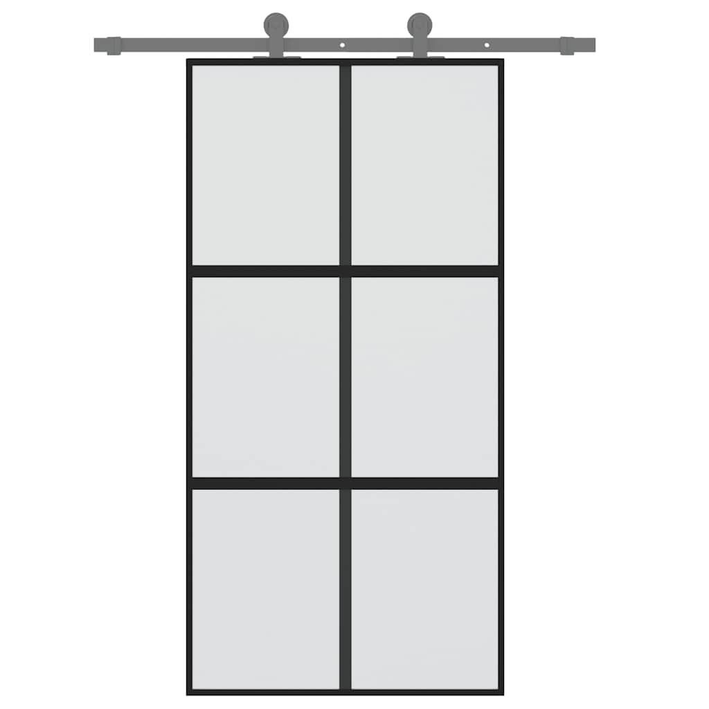 vidaXL Drzwi przesuwne, czarne, 102,5x205cm, szkło hartowane aluminium