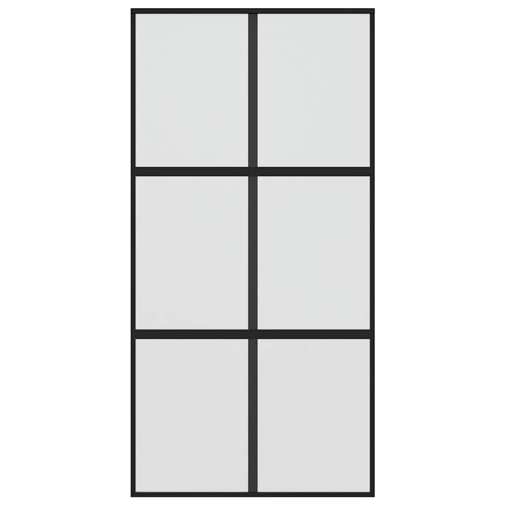 vidaXL Drzwi przesuwne, czarne, 102,5x205cm, szkło hartowane aluminium