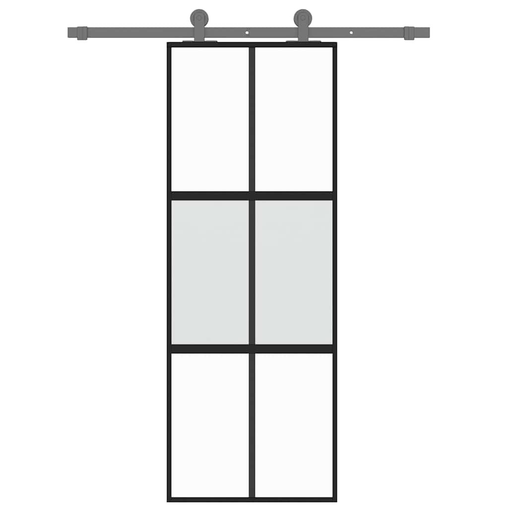 vidaXL Drzwi przesuwne, czarne, 76x205 cm, szkło hartowane, aluminium