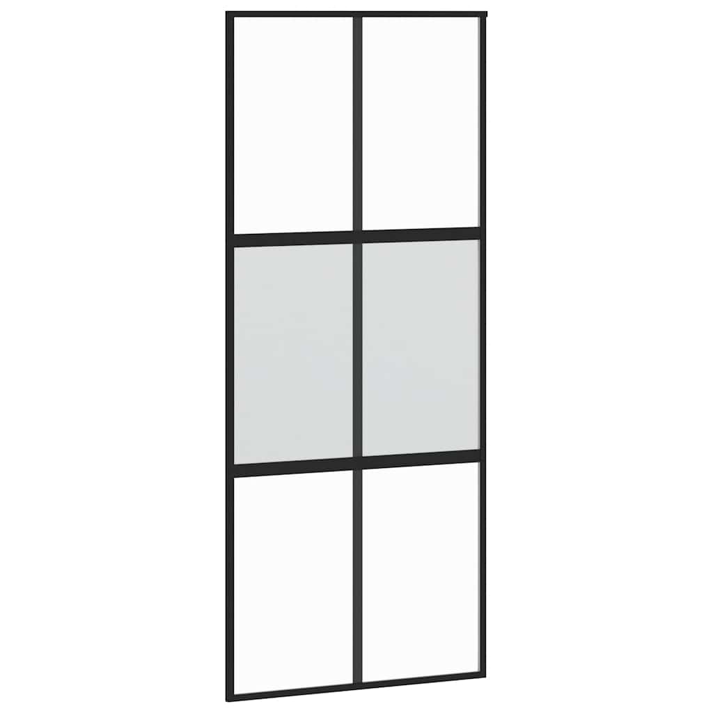 vidaXL Drzwi przesuwne, czarne, 90x205 cm, szkło hartowane, aluminium