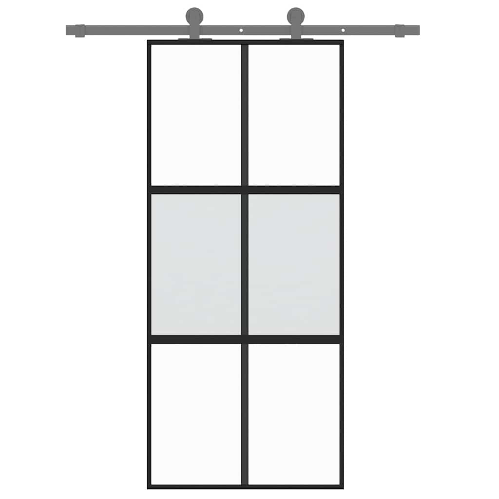 vidaXL Drzwi przesuwne, czarne, 90x205 cm, szkło hartowane, aluminium