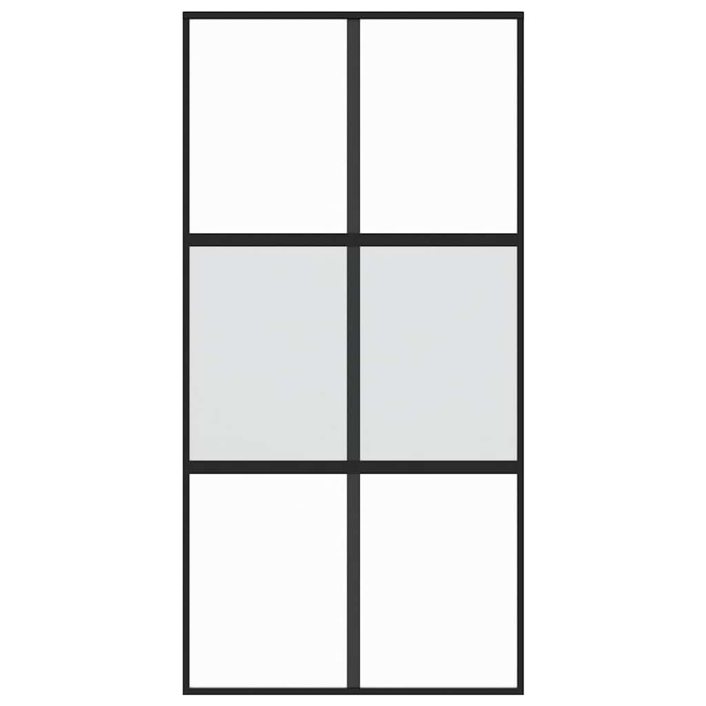vidaXL Drzwi przesuwne, czarne, 102,5x205cm, szkło hartowane aluminium