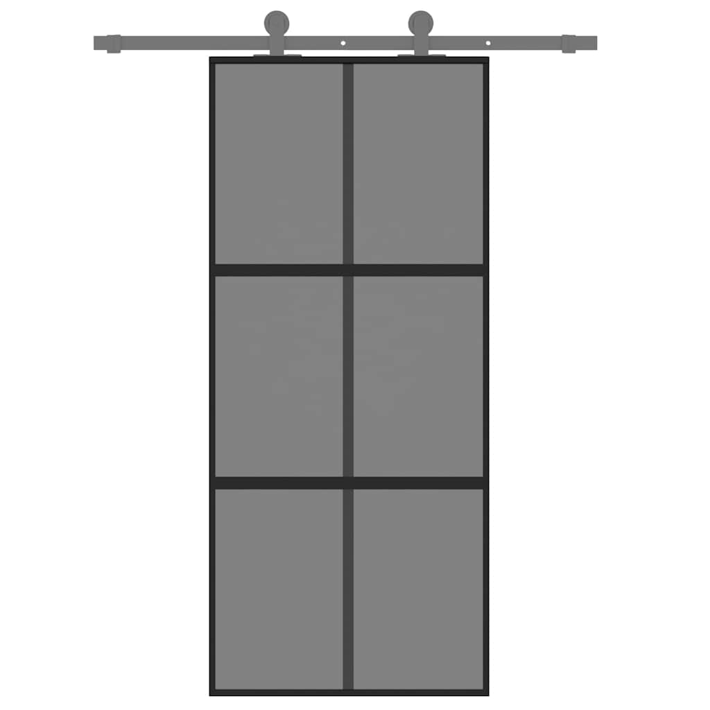 vidaXL Drzwi przesuwne, czarne, 90x205 cm, szkło hartowane, aluminium