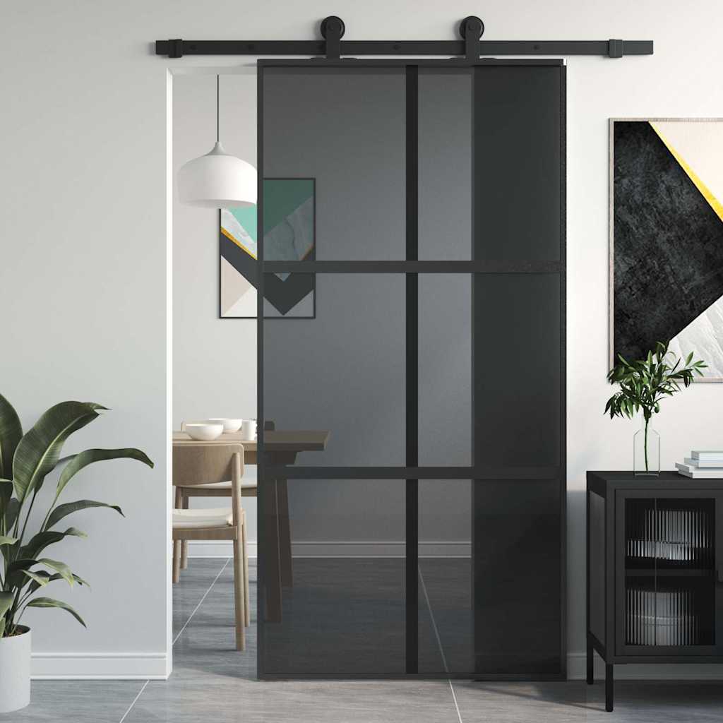 vidaXL Drzwi przesuwne, czarne, 102,5x205cm, szkło hartowane aluminium