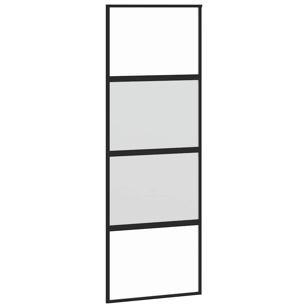 vidaXL Drzwi przesuwne, czarne, 76x205 cm, szkło hartowane, aluminium