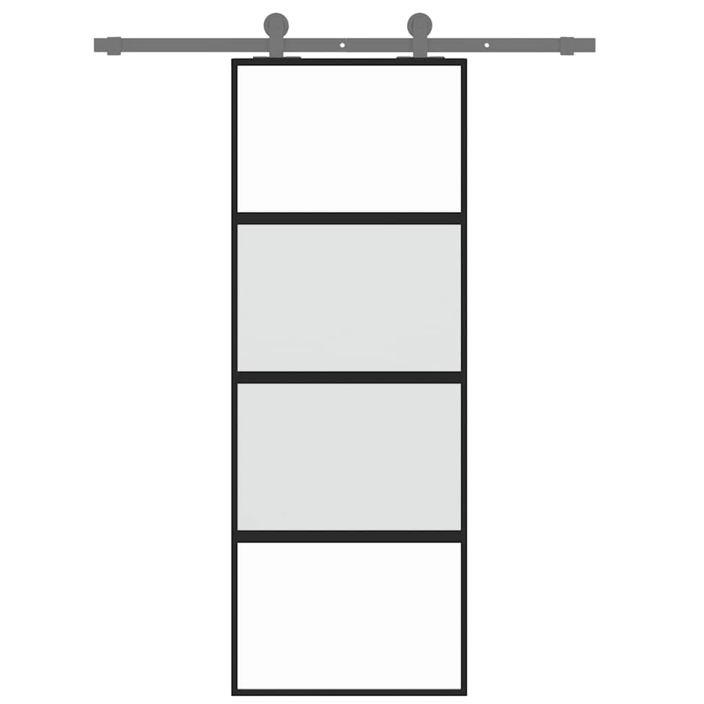 vidaXL Drzwi przesuwne, czarne, 76x205 cm, szkło hartowane, aluminium
