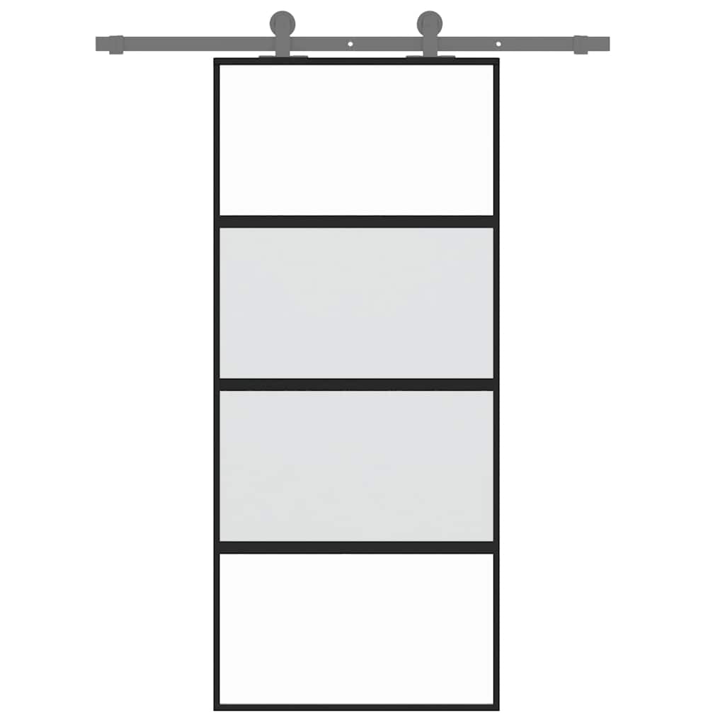 vidaXL Drzwi przesuwne, czarne, 90x205 cm, szkło hartowane, aluminium