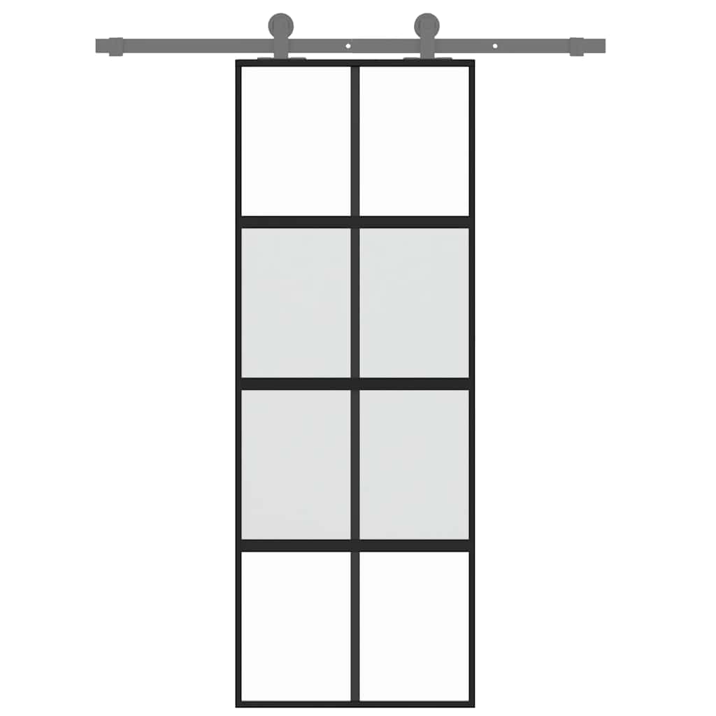 vidaXL Drzwi przesuwne, czarne, 76x205 cm, szkło hartowane, aluminium