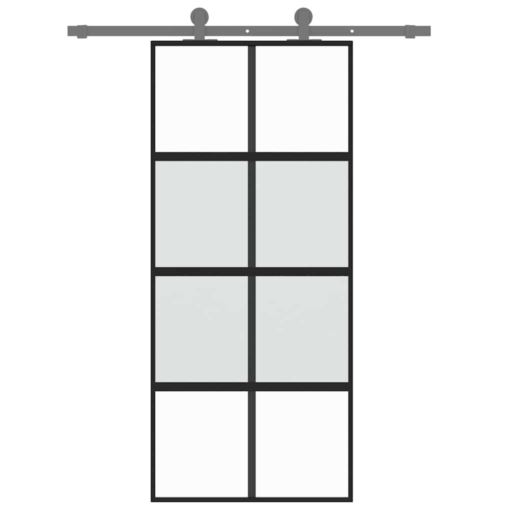 vidaXL Drzwi przesuwne, czarne, 90x205 cm, szkło hartowane, aluminium