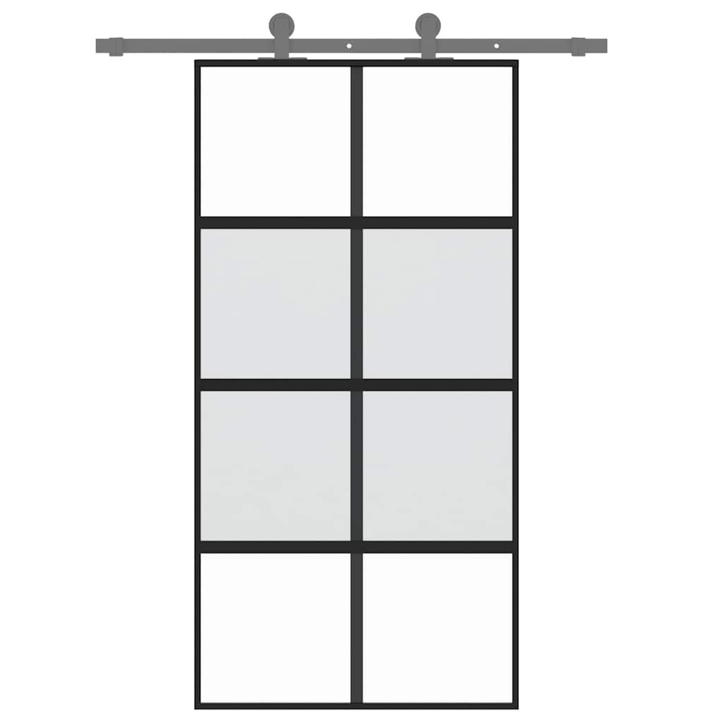 vidaXL Drzwi przesuwne, czarne, 102,5x205cm, szkło hartowane aluminium