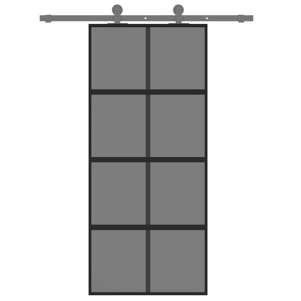 vidaXL Drzwi przesuwne, czarne, 90x205 cm, szkło hartowane, aluminium