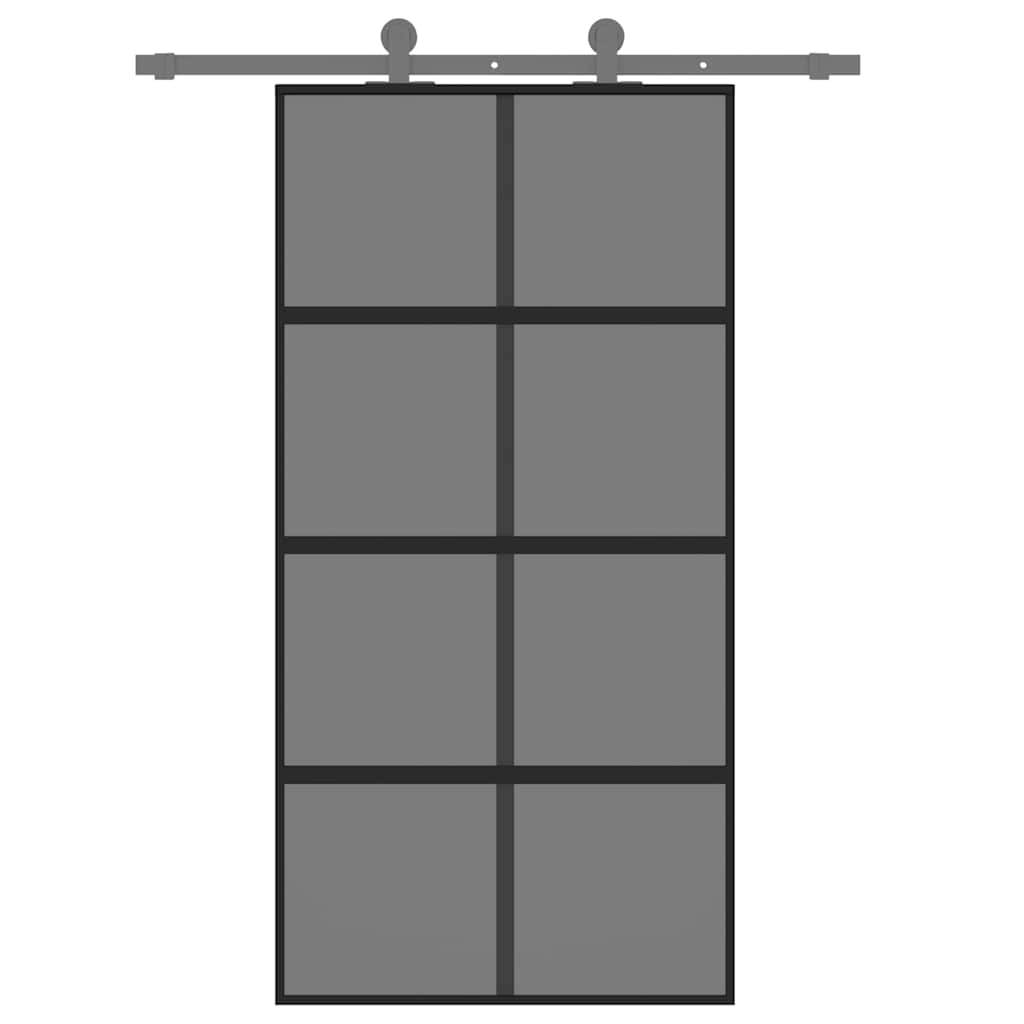 vidaXL Drzwi przesuwne, czarne, 102,5x205cm, szkło hartowane aluminium
