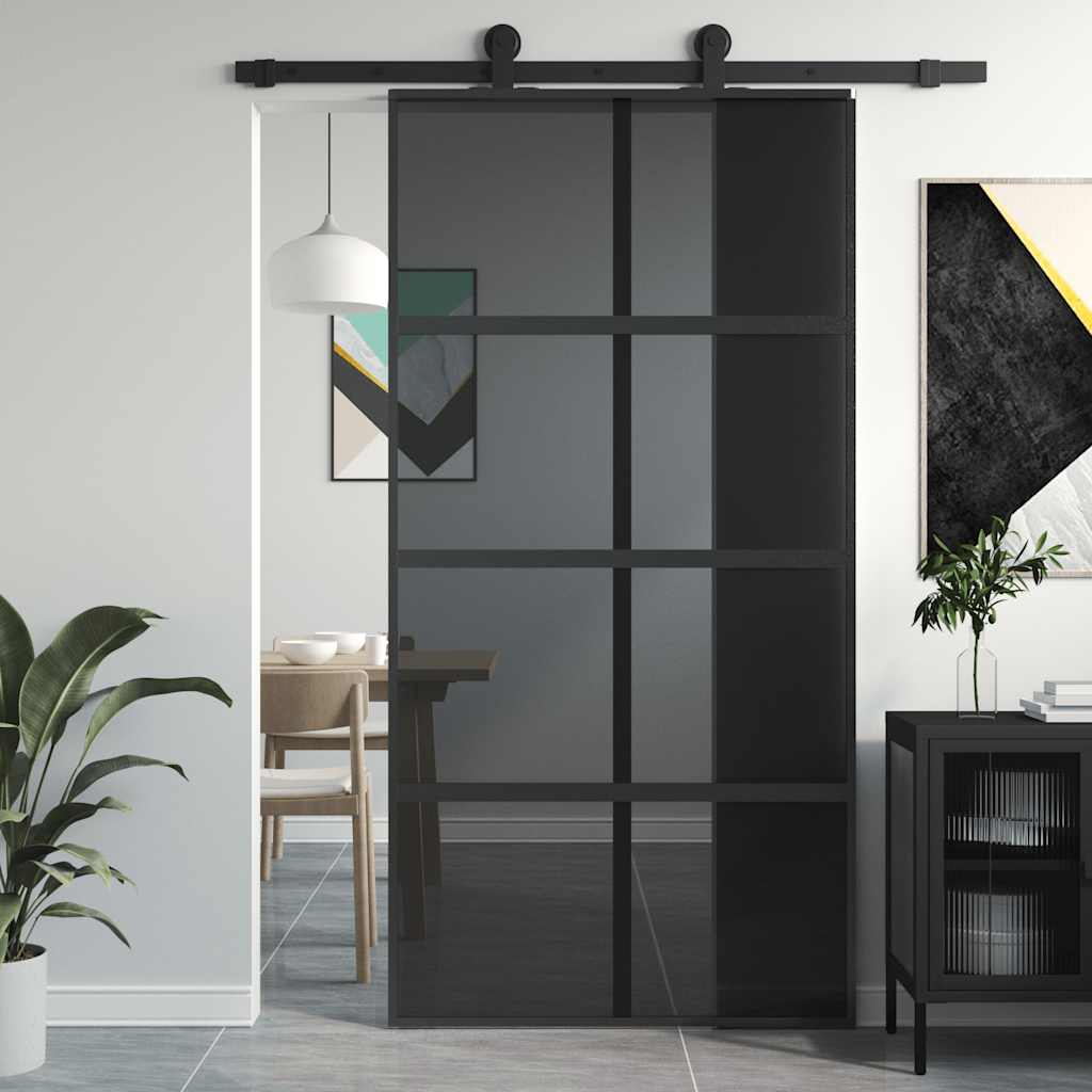 vidaXL Drzwi przesuwne, czarne, 102,5x205cm, szkło hartowane aluminium