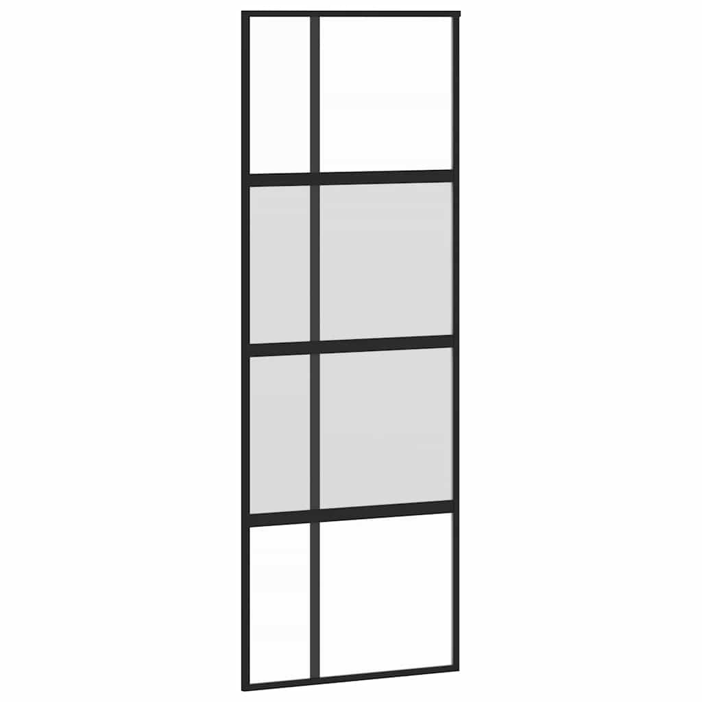 vidaXL Drzwi przesuwne, czarne, 76x205 cm, szkło hartowane, aluminium