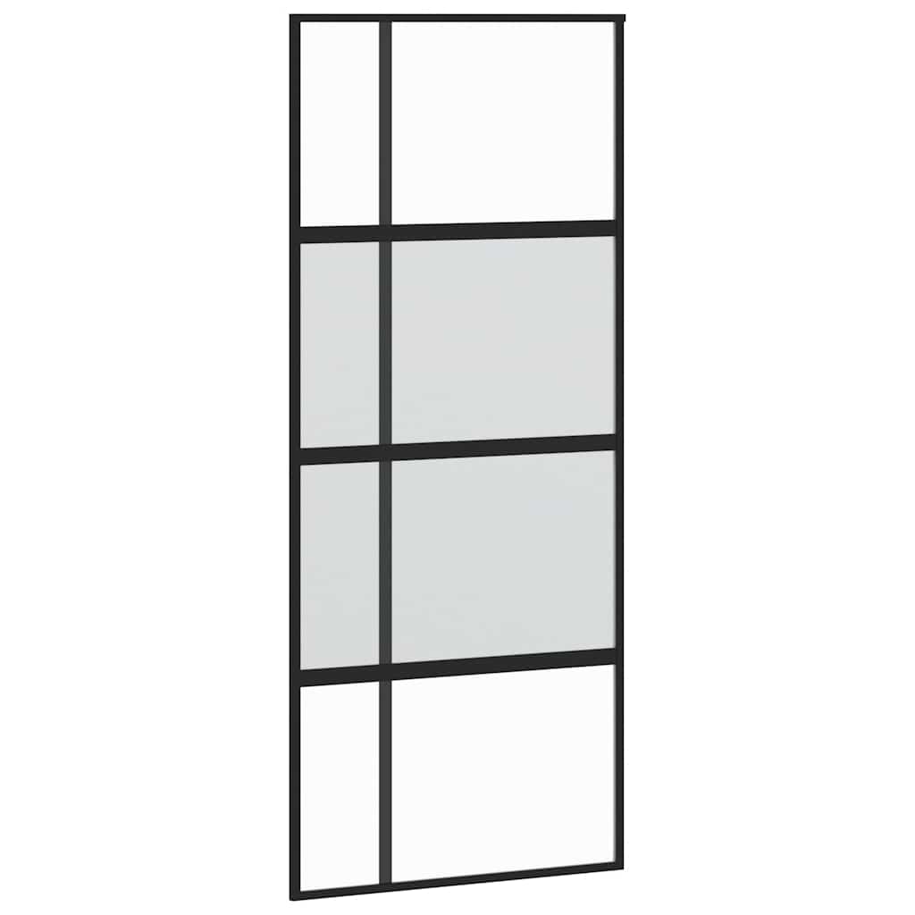 vidaXL Drzwi przesuwne, czarne, 90x205 cm, szkło hartowane, aluminium