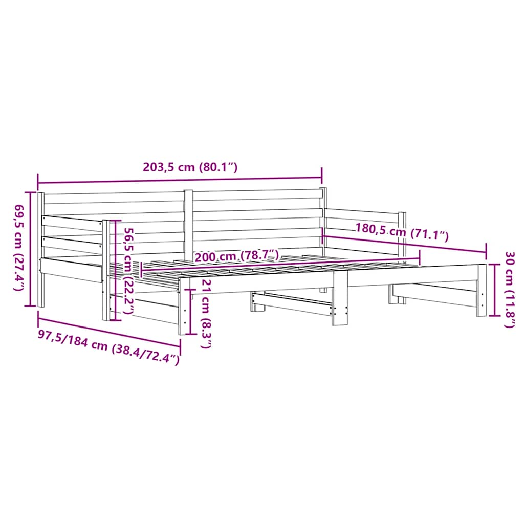 vidaXL Łóżko dzienne rozsuwane, 90x200 cm, lite drewno sosnowe