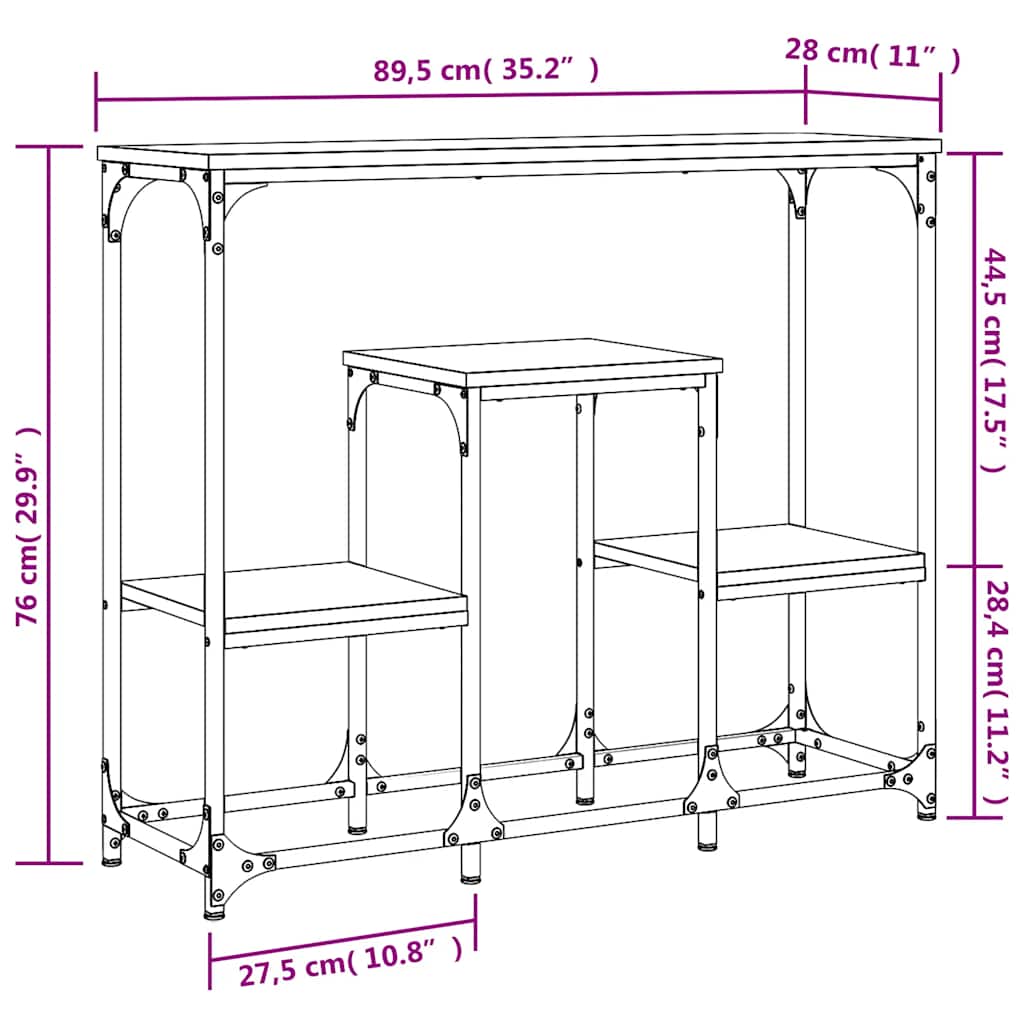 vidaXL Stolik konsolowy, czarny, 89,5x28x76cm, materiał drewnopochodny