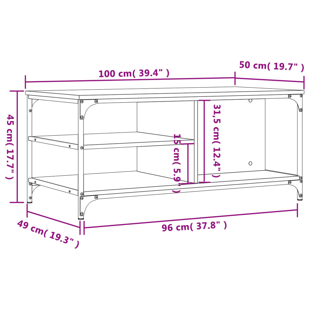 vidaXL Stolik kawowy, czarny 100x50x45 cm, materiał drewnopochodny