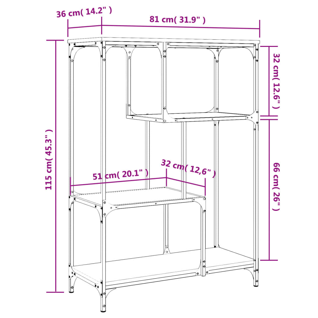 vidaXL Półka na książki 3 poziomów 81 x 36 x 115 cm Dąb wędzony