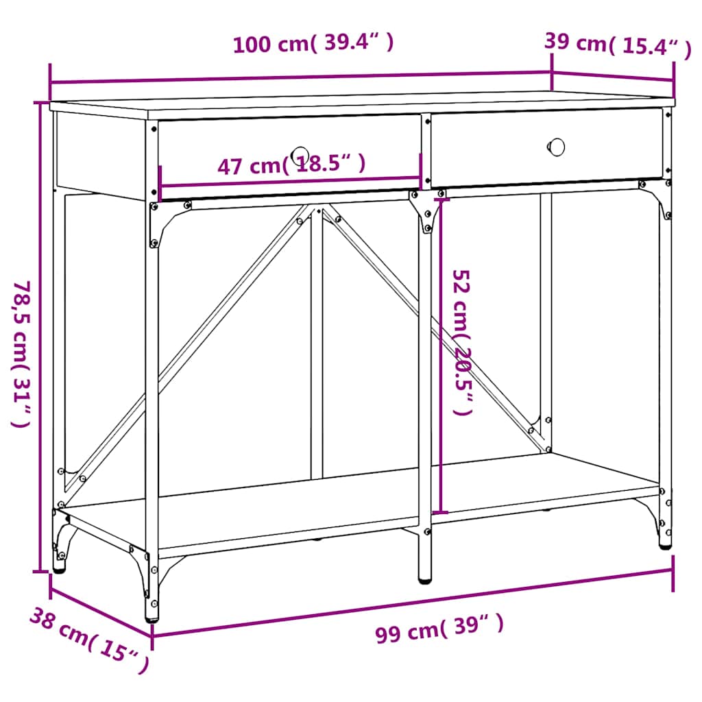 vidaXL Stolik konsolowy, czarny, 100x39x78,5 cm
