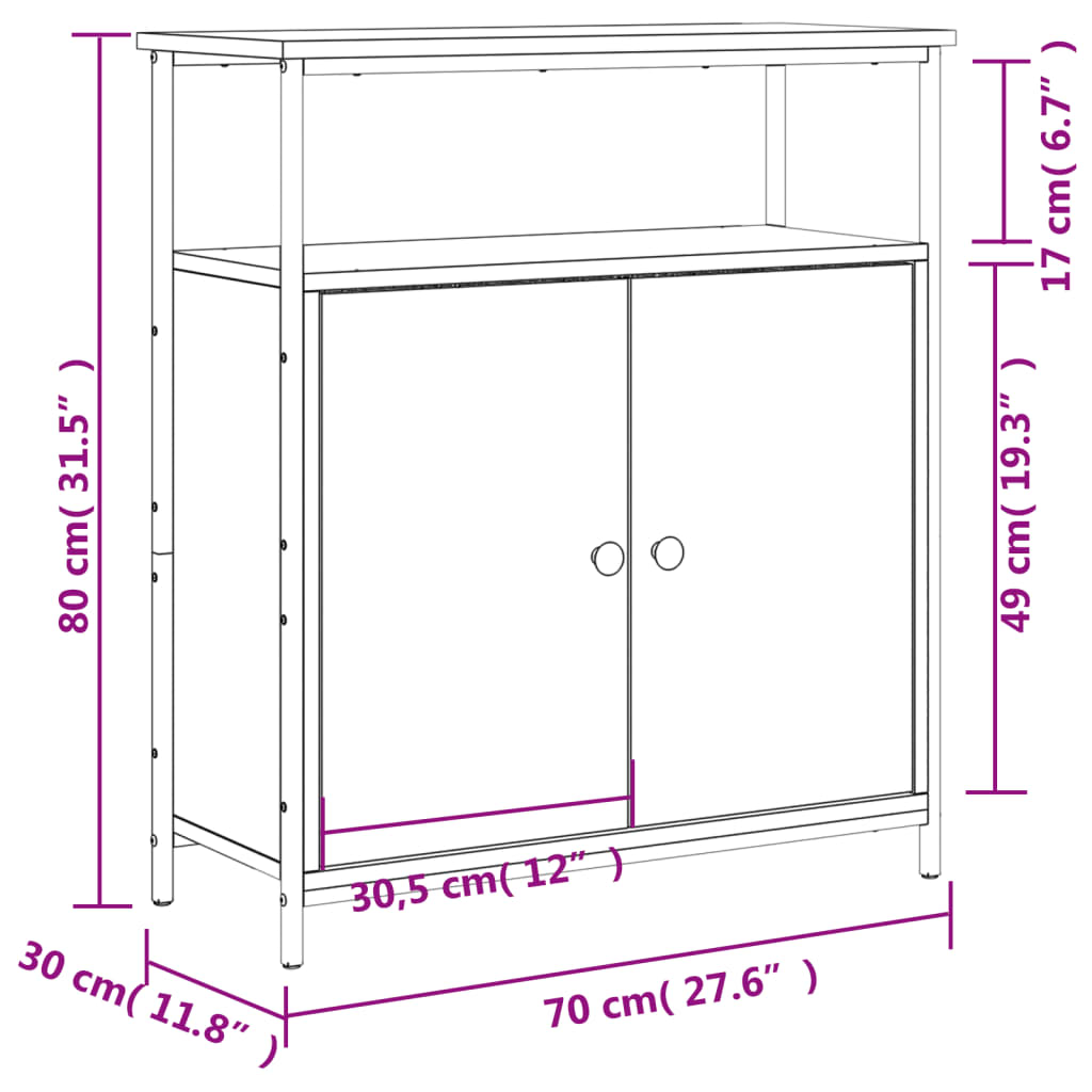 vidaXL Komoda Sonoma Oak 70x30x80 cm Drewno konstrukcyjne