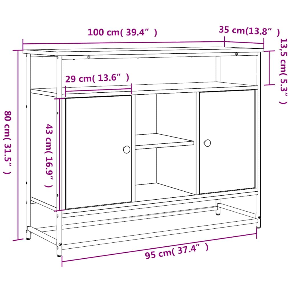 vidaXL Komoda, dąb sonoma, 100x35x80 cm, materiał drewnopochodny