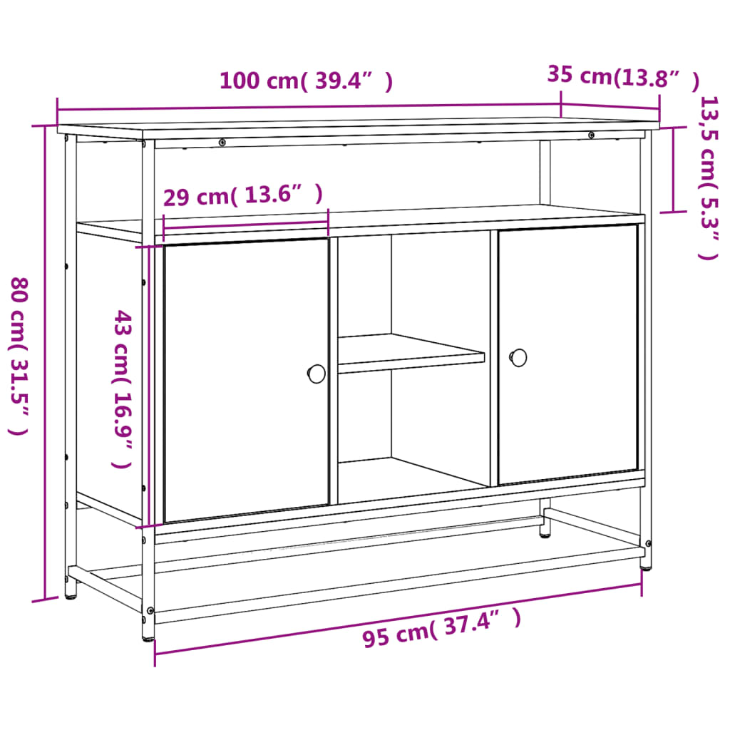 vidaXL Komoda, przydymiony dąb, 100x35x80 cm, materiał drewnopochodny