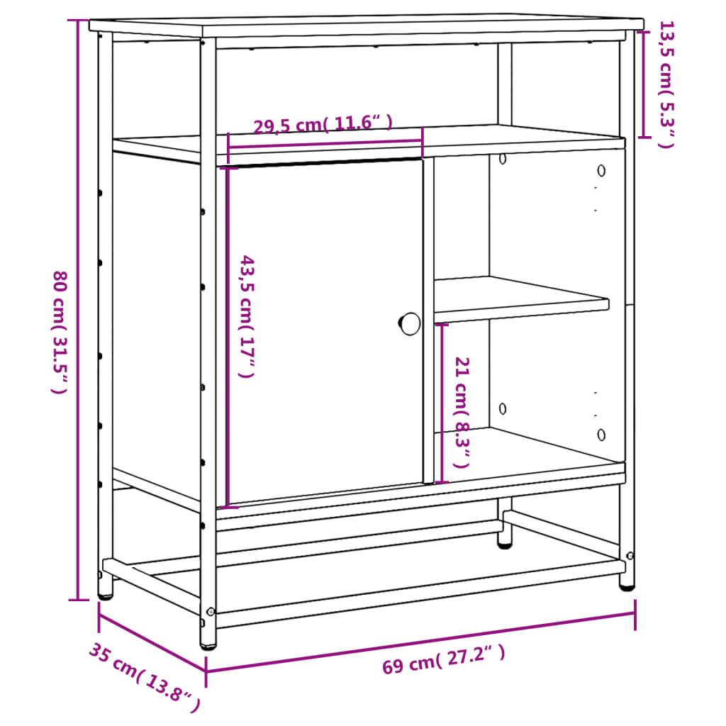 vidaXL Komoda Sonoma Oak 69x35x80 cm Drewno konstrukcyjne