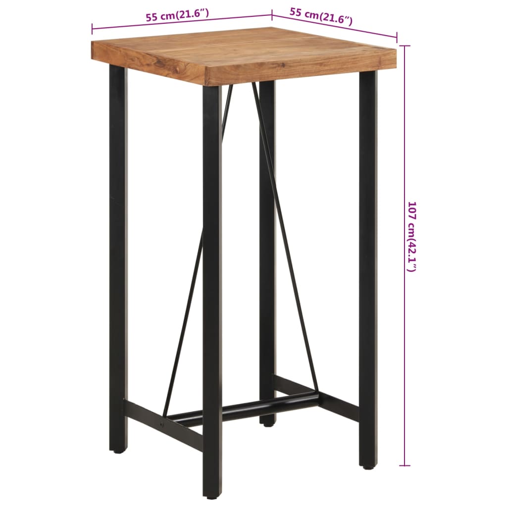vidaXL Stolik barowy, 55x55x107 cm, lite drewno akacjowe i żelazo