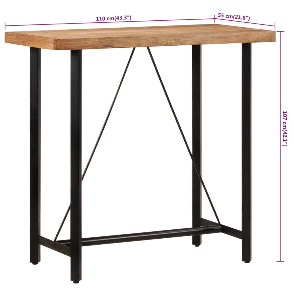 vidaXL Stolik barowy, 110x55x107 cm, lite drewno akacjowe i żelazo