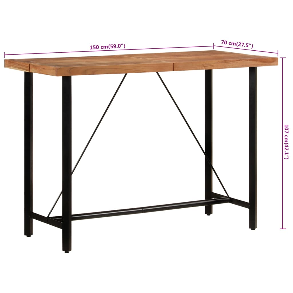 vidaXL Stolik barowy, 150x70x107 cm, lite drewno akacjowe i żelazo