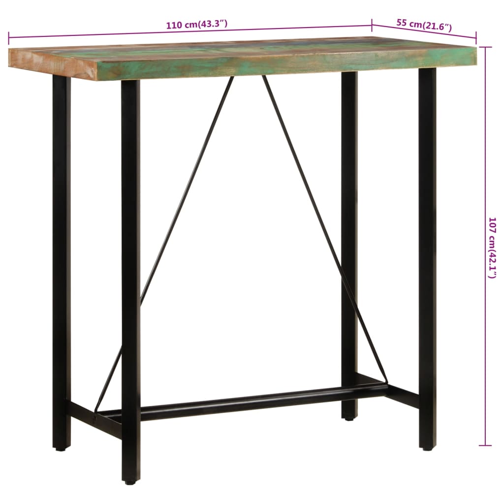 vidaXL Stolik barowy, 110x55x107 cm, lite drewno z odzysku i żelazo