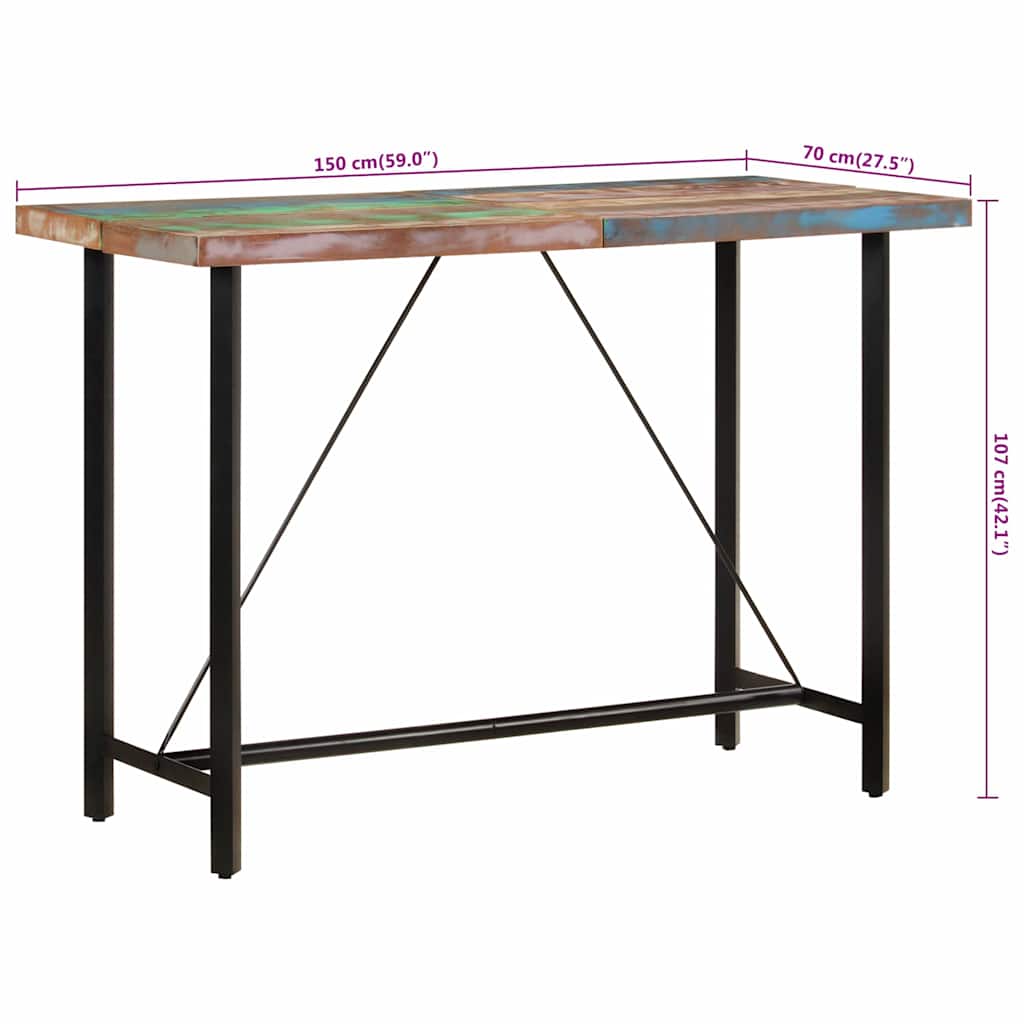 vidaXL Stolik barowy, 150x70x107 cm, lite drewno z odzysku i żelazo