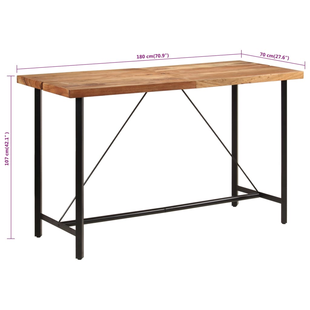 vidaXL Stolik barowy, 180x70x107 cm, lite drewno akacjowe i żelazo