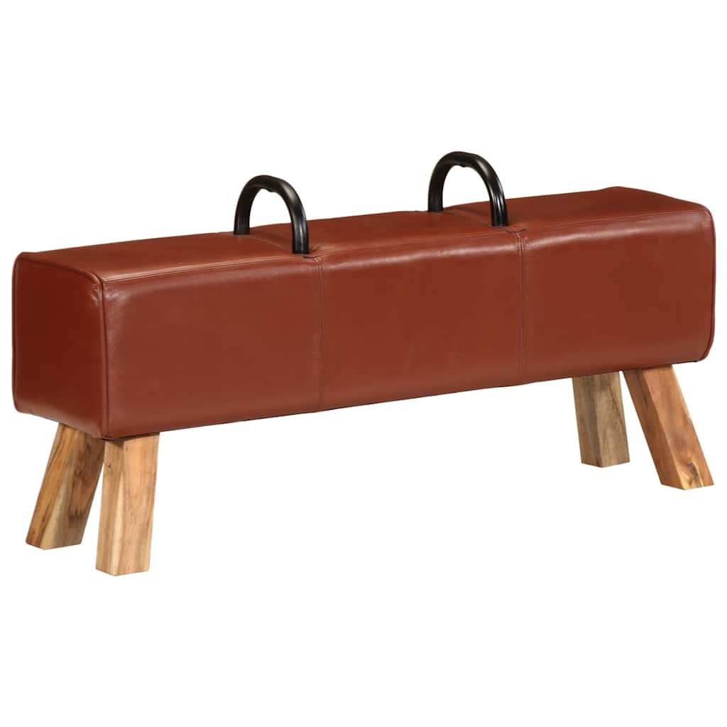 vidaXL Ławeczka gimnastyczna, brązowa, 110 cm, skóra naturalna