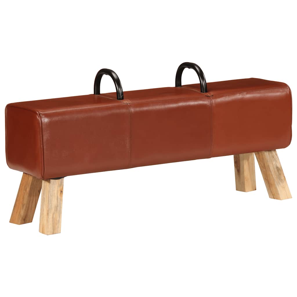 vidaXL Ławeczka gimnastyczna, brązowa, 110 cm, skóra naturalna