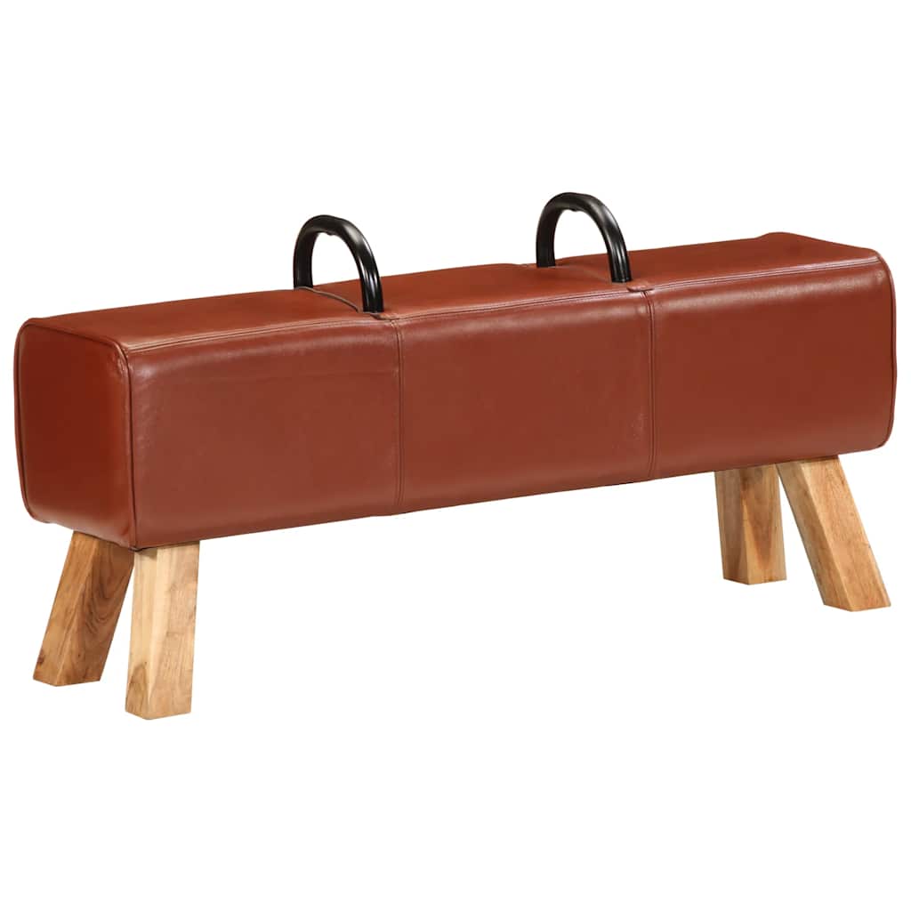 vidaXL Ławeczka gimnastyczna, brązowa, 110 cm, skóra naturalna