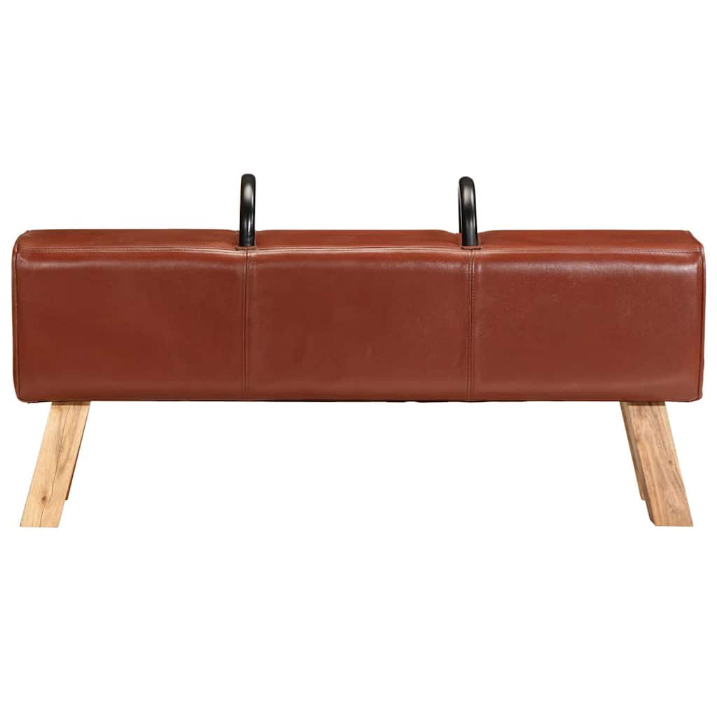 vidaXL Ławeczka gimnastyczna, brązowa, 110 cm, skóra naturalna