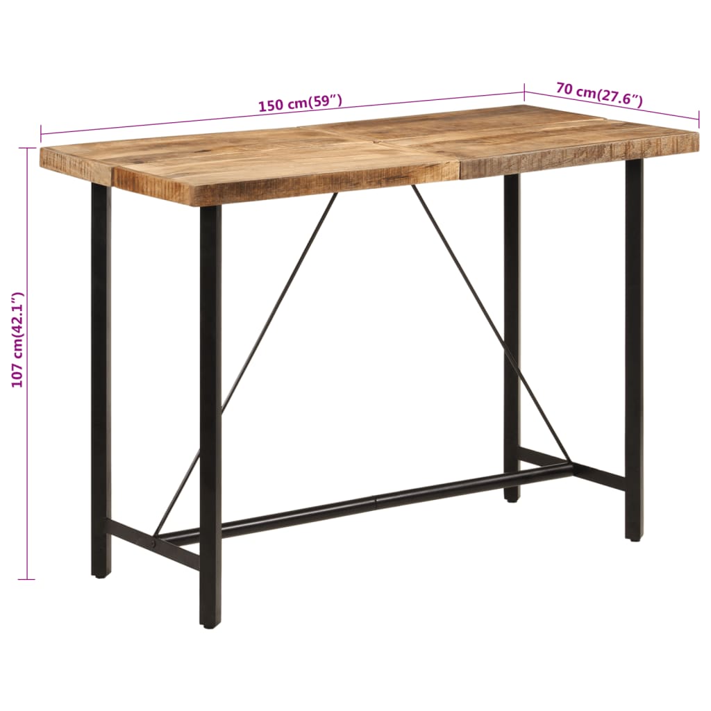 vidaXL Stolik barowy, 150x70x107 cm, lite drewno mango i żelazo
