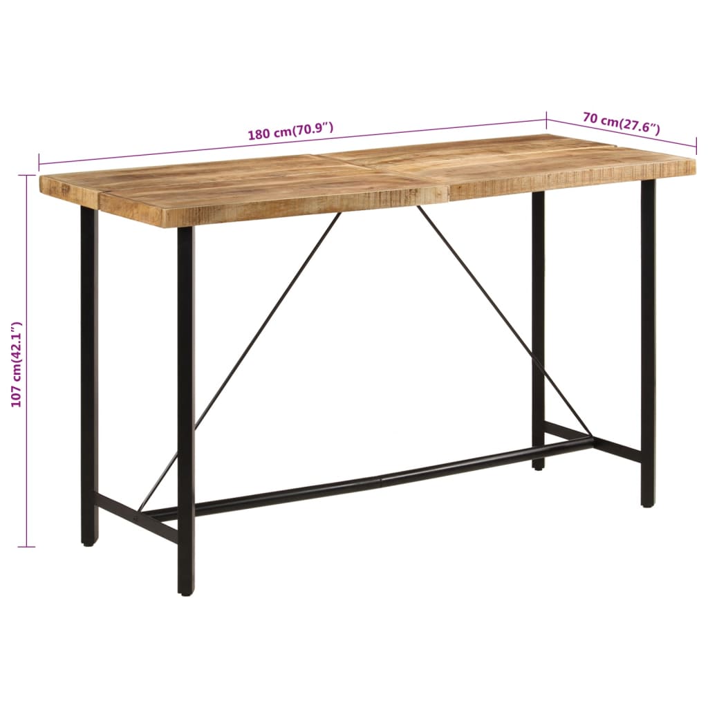 vidaXL Stolik barowy, 180x70x107 cm, lite drewno mango i żelazo