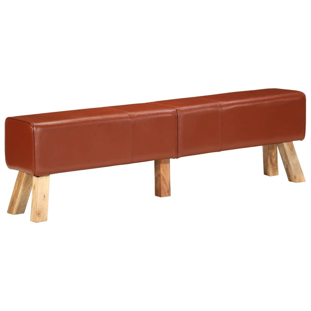 vidaXL Ławeczka gimnastyczna, brązowa, 160 cm, skóra naturalna