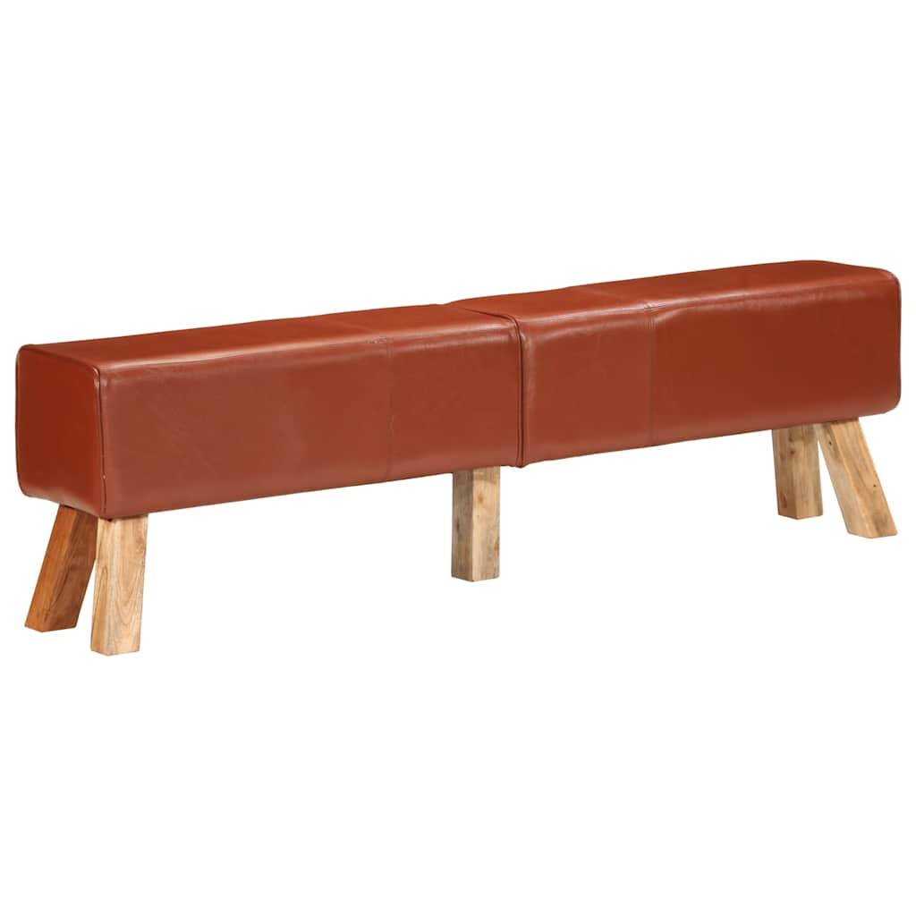 vidaXL Ławeczka gimnastyczna, brązowa, 160 cm, skóra naturalna