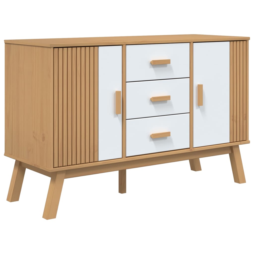 vidaXL Komoda OLDEN, biało-brązowa, 114x43x73,5cm, lite drewno sosnowe