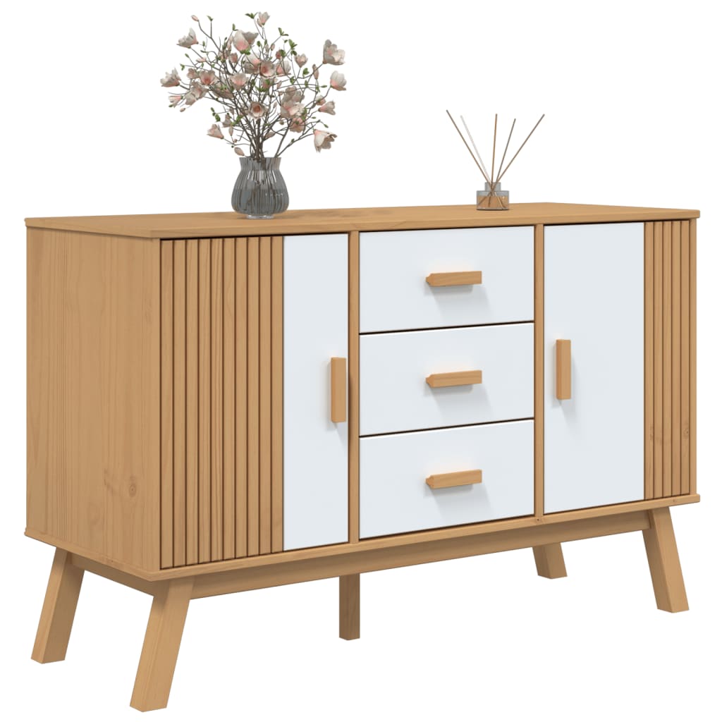 vidaXL Komoda OLDEN, biało-brązowa, 114x43x73,5cm, lite drewno sosnowe