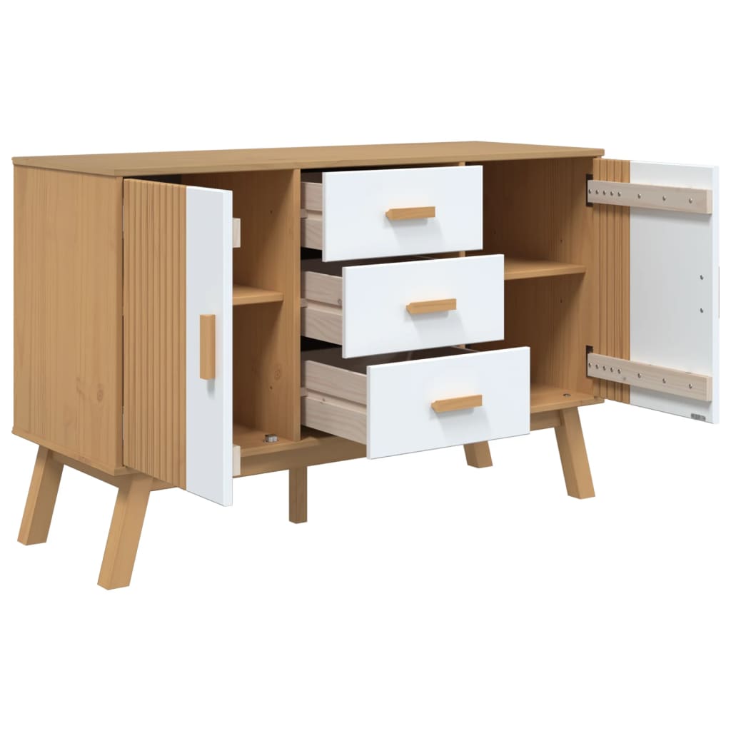 vidaXL Komoda OLDEN, biało-brązowa, 114x43x73,5cm, lite drewno sosnowe