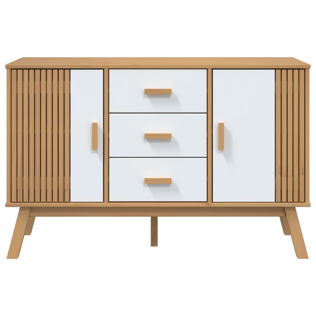 vidaXL Komoda OLDEN, biało-brązowa, 114x43x73,5cm, lite drewno sosnowe