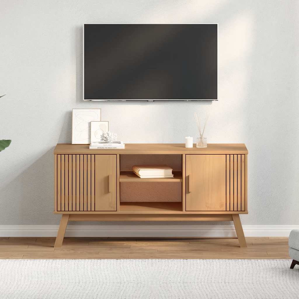 vidaXL Szafka RTV OLDEN, brązowa, 114x43x57 cm, lite drewno sosnowe