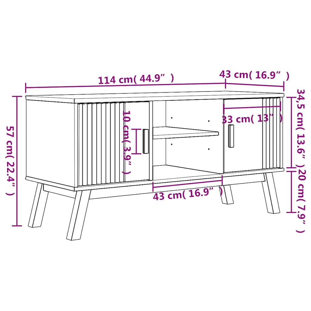 vidaXL Szafka RTV OLDEN, brązowa, 114x43x57 cm, lite drewno sosnowe