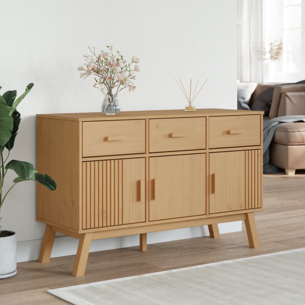 vidaXL Komoda OLDEN, brązowa, 114x43x73,5 cm, lite drewno sosnowe
