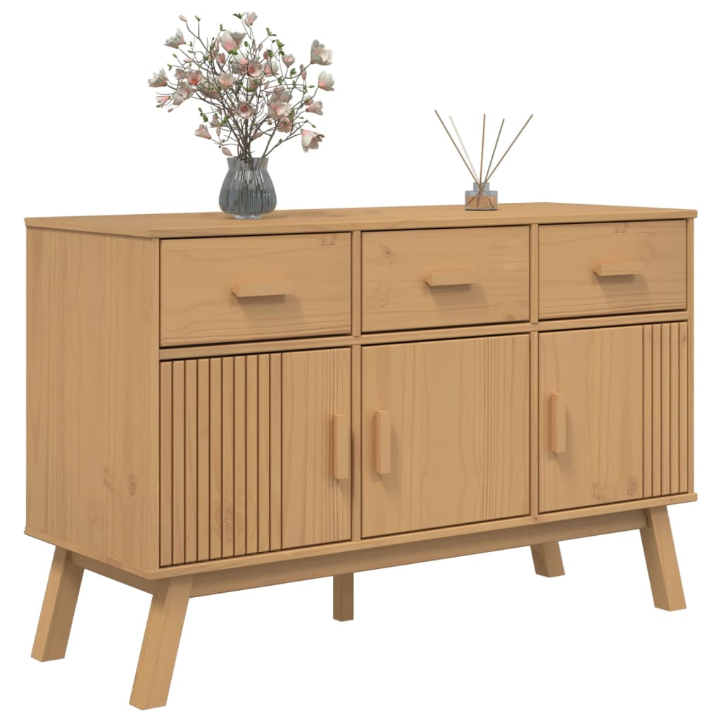 vidaXL Komoda OLDEN, brązowa, 114x43x73,5 cm, lite drewno sosnowe